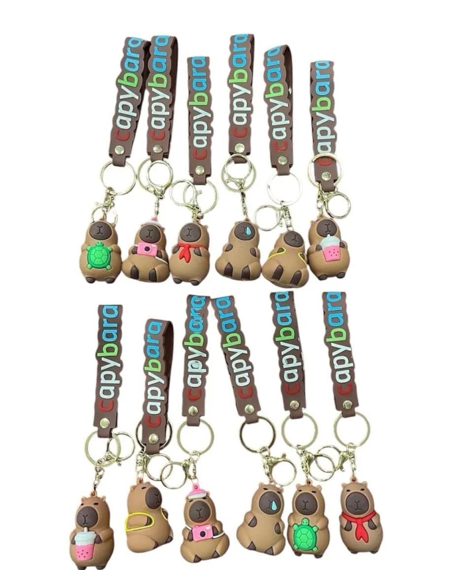 Brelok do Kluczy Kapibara Silikonowy z Paskiem Mix Wzorów 12szt