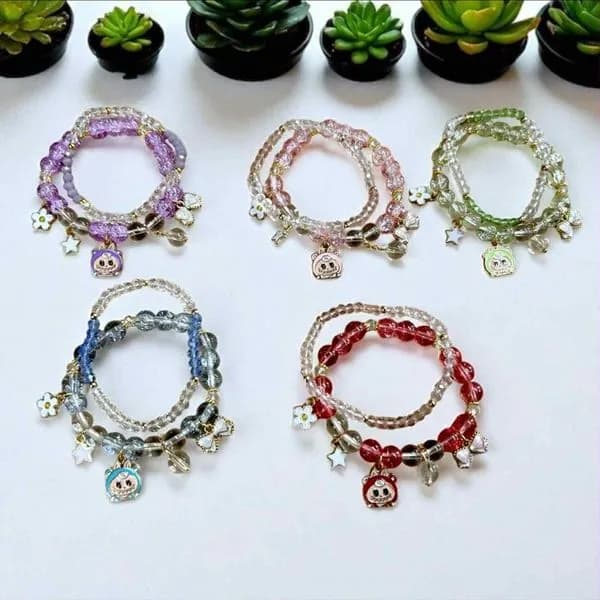 Bransoletki Labubu koraliki z zawieszkami mix kolorów 24 szt.