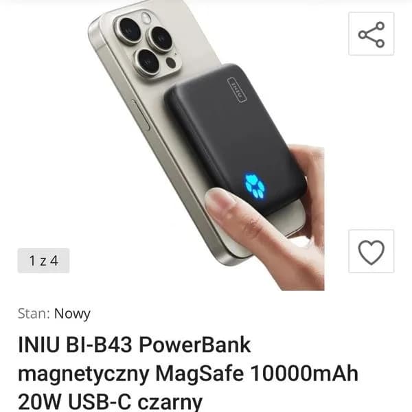 Power Bank Magnetyczny INIU 10000mAh MagSafe 20W USB-C Czarny