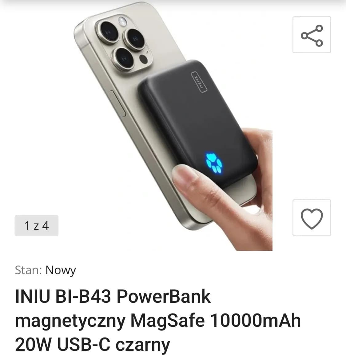 Power Bank Magnetyczny INIU 10000mAh MagSafe 20W USB-C Czarny