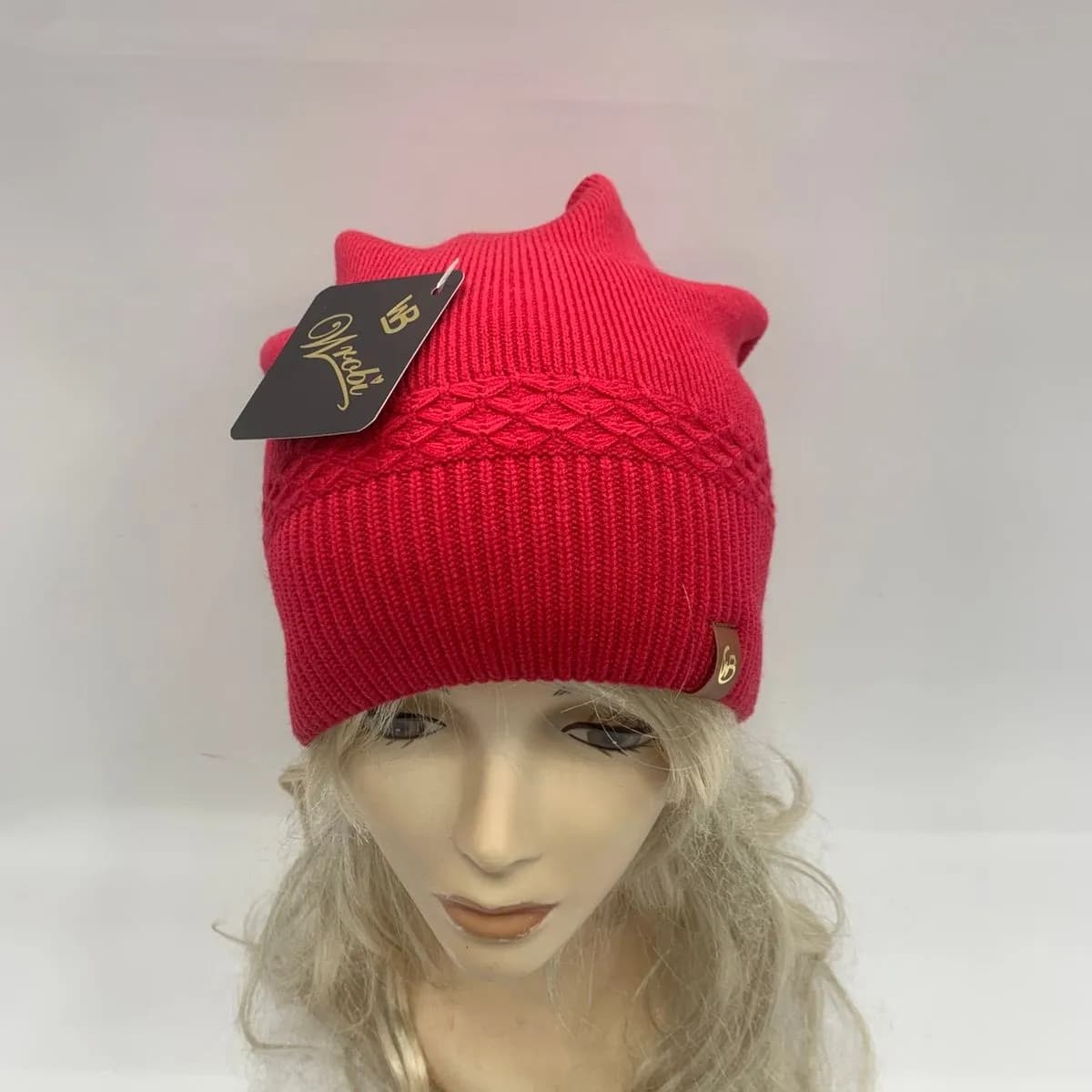 Czapka damska beanie czerwona dzianinowa