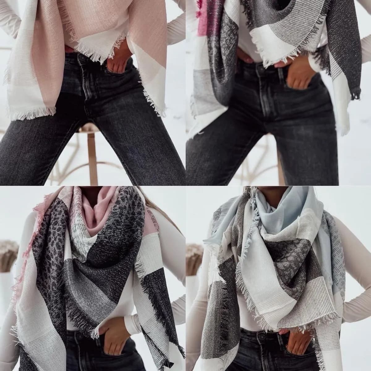 Szale damskie w kratę i panterkę, 4 wzory