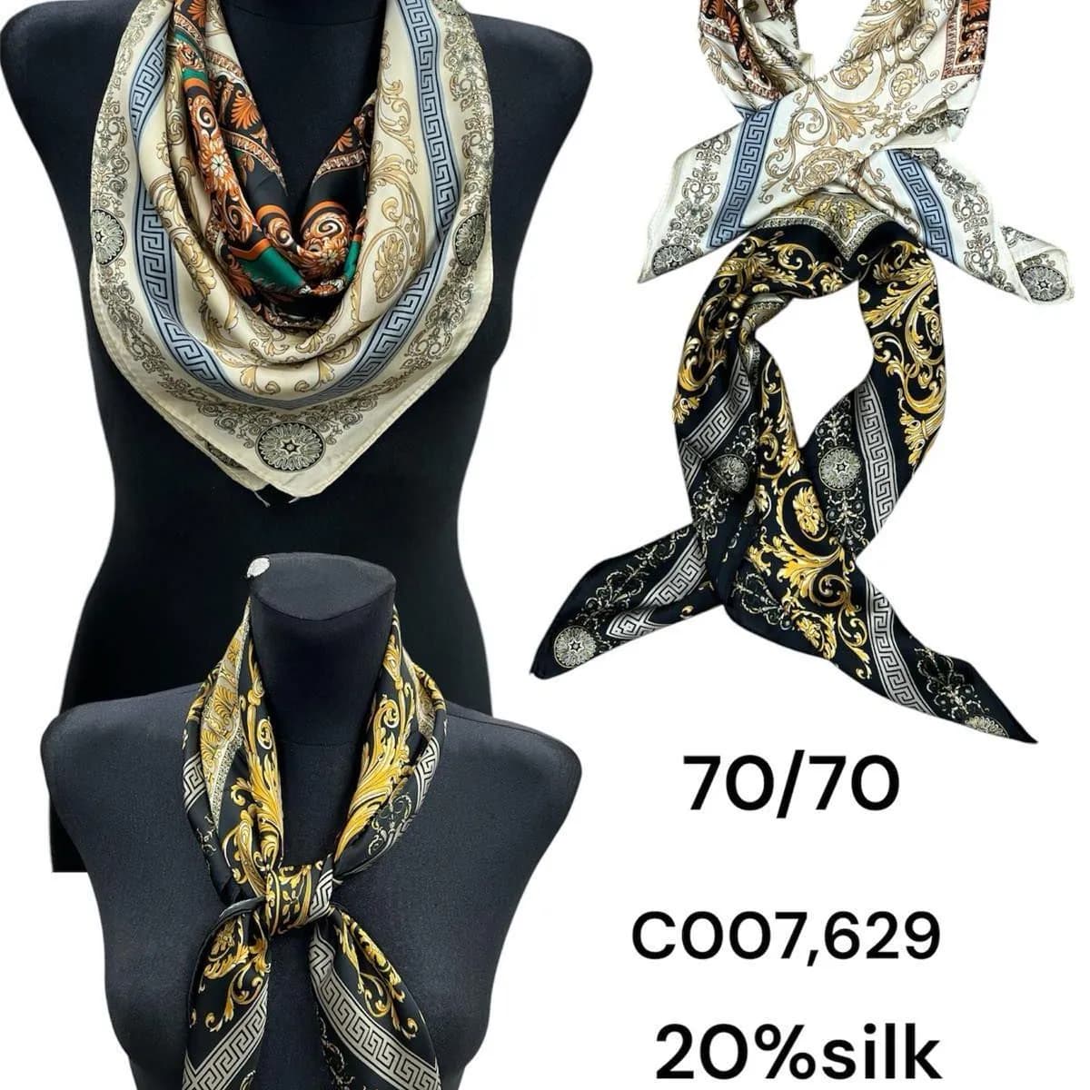 Szaliki damskie jedwabne wzorzyste 70/70 20% silk