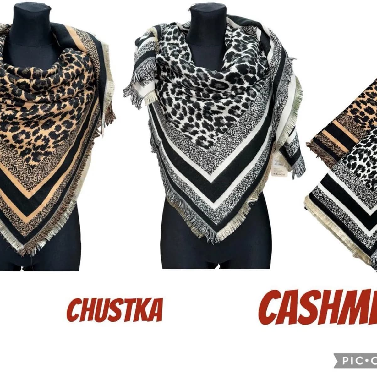 Chustki damskie 130 cm cashmere wzór leopard