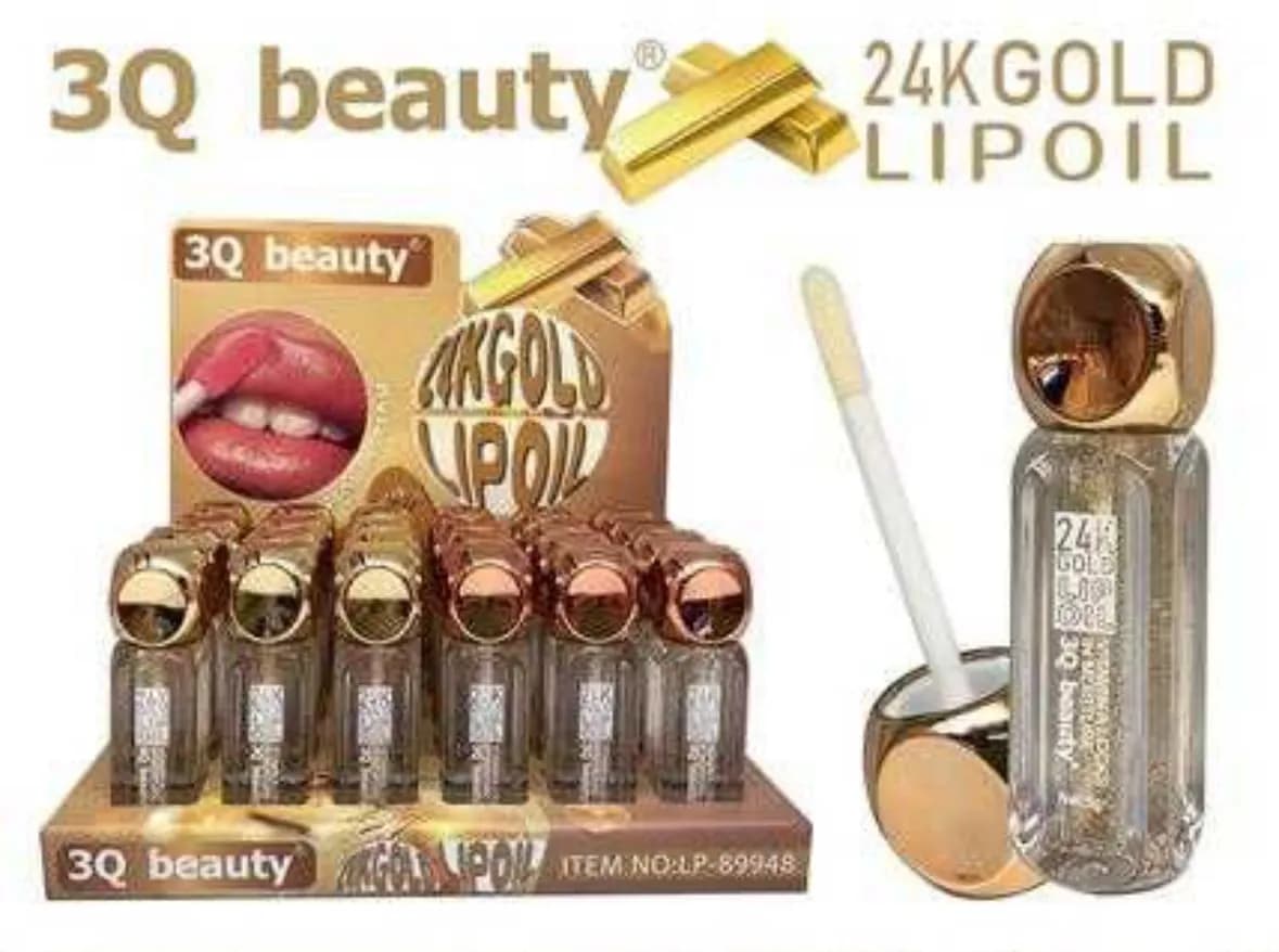 Olejek do Ust 24K Gold 3Q Beauty z Drobinkami Złota - 48 szt