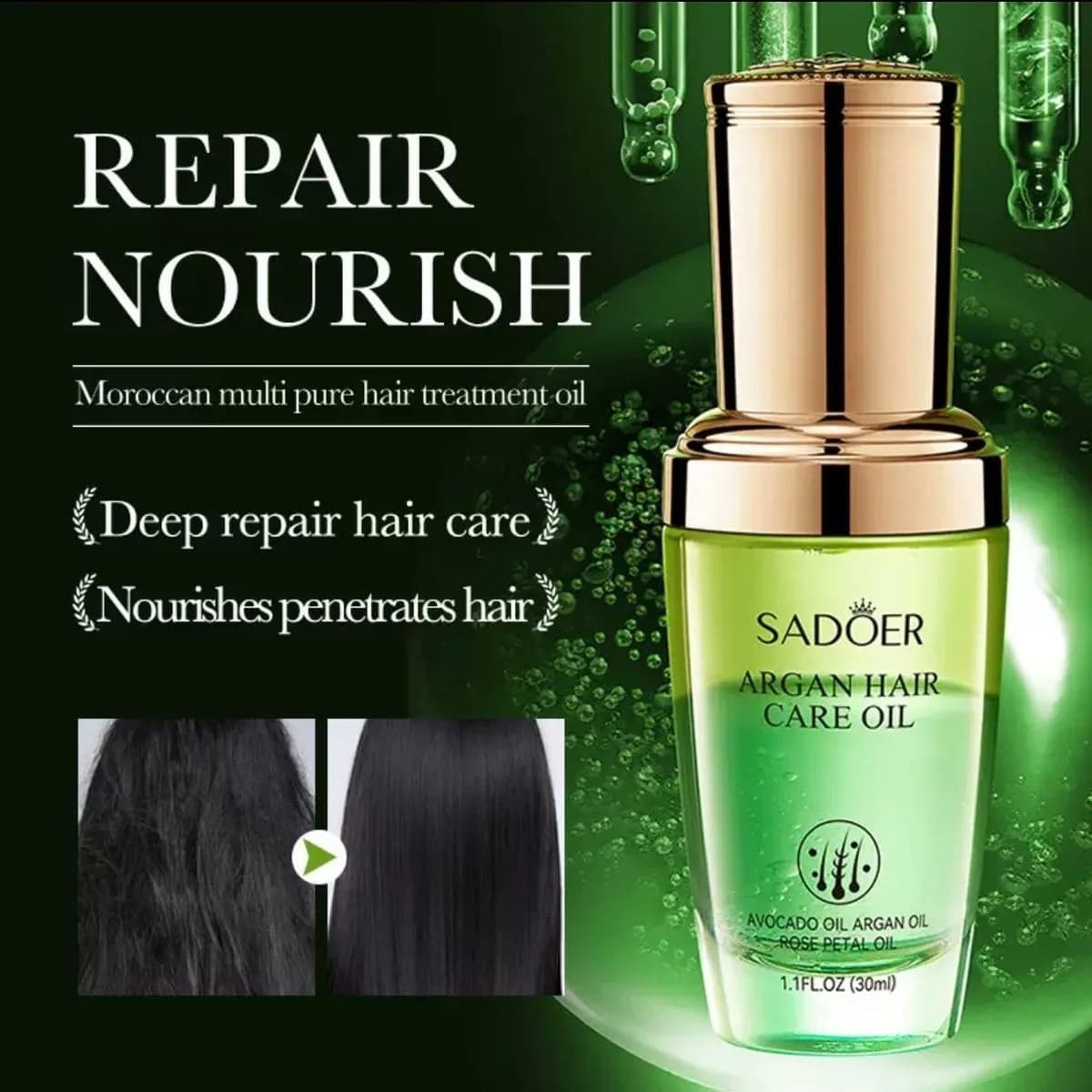 SADOER Arganowy Olej do Włosów 30ml - Regeneracja i Odżywienie