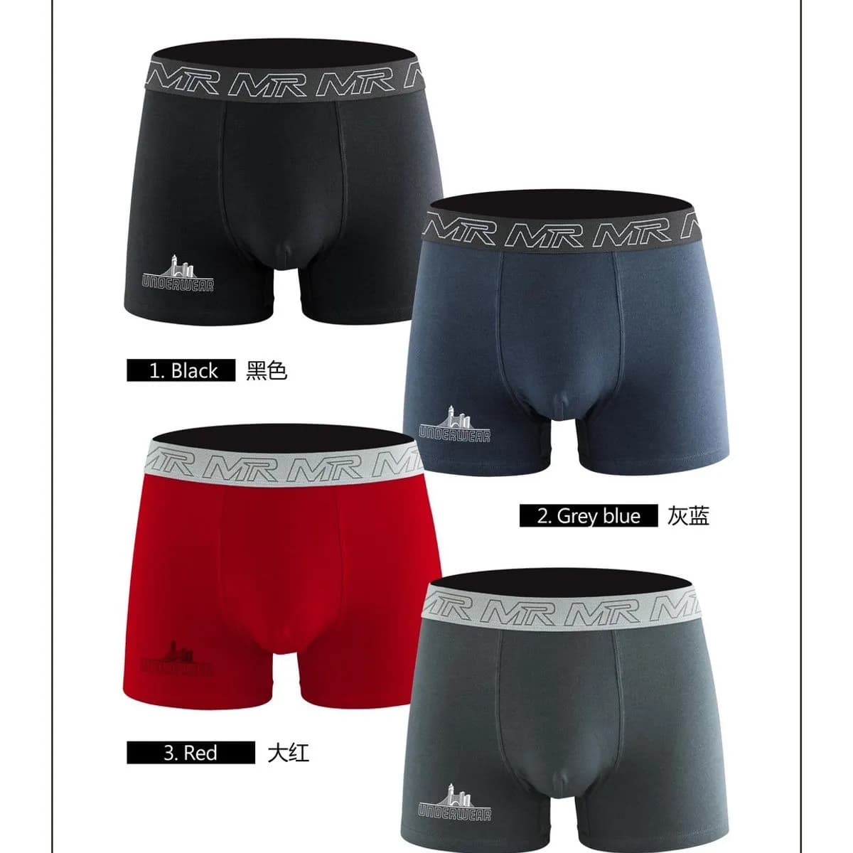 Bokserki męskie MR 4 szt. Black Grey Blue Red S-XXL