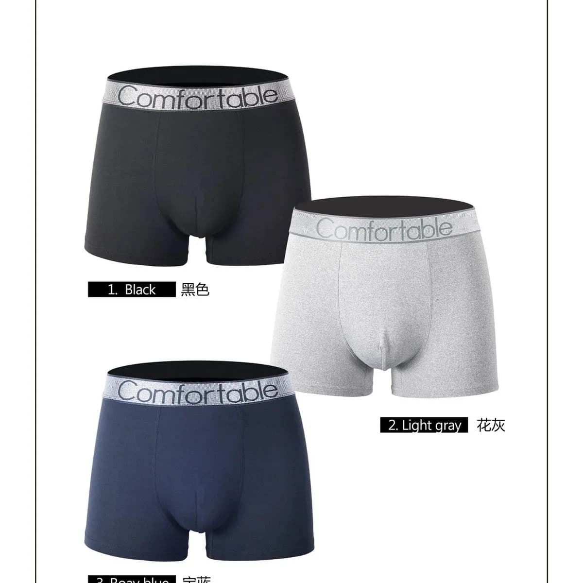 Bokserki męskie Comfortable 3 szt. S-XXL szary/czarny/granatowy