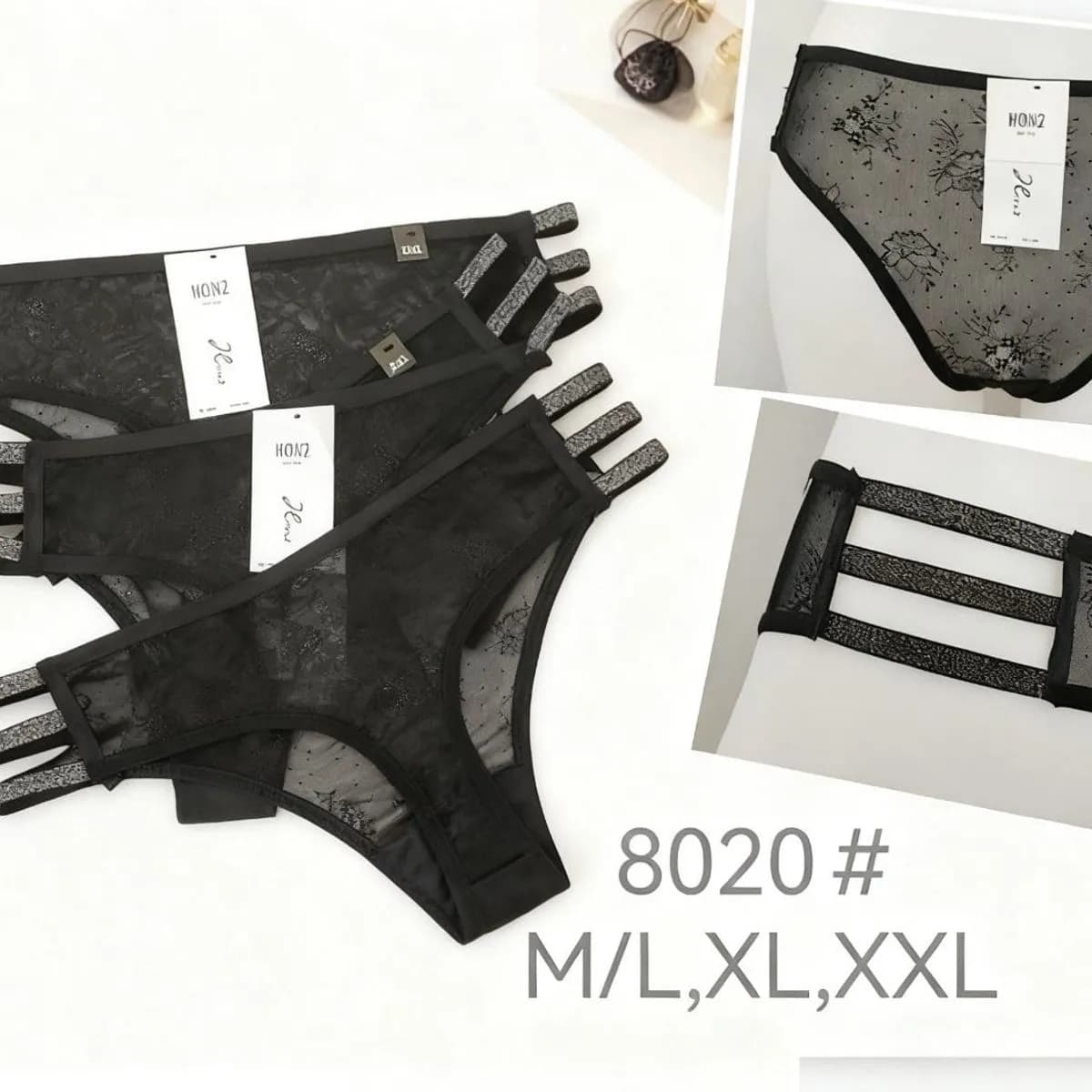 Majtki damskie koronkowe czarne M/L, XL, XXL 8020#