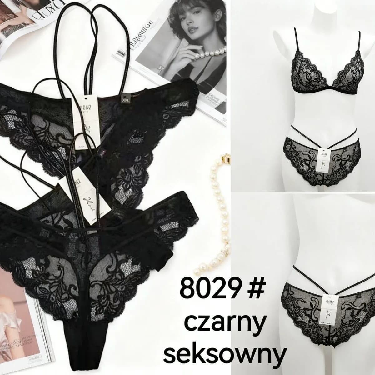 Komplet bielizny damskiej koronkowej czarnej 8029#