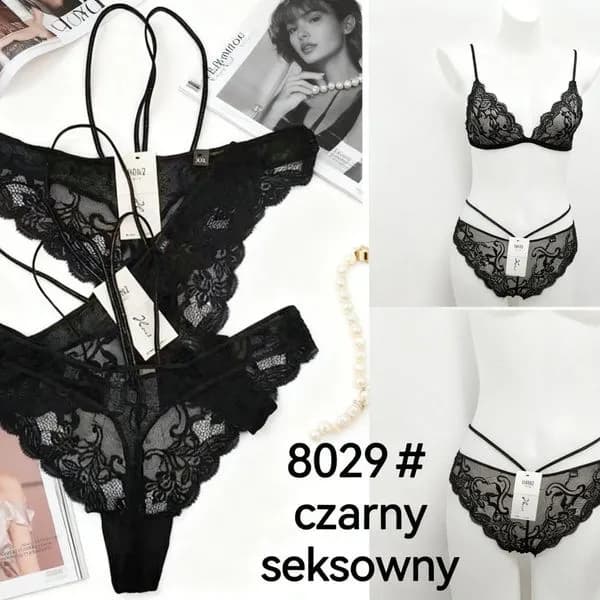 Komplet bielizny damskiej koronkowej czarnej 8029#