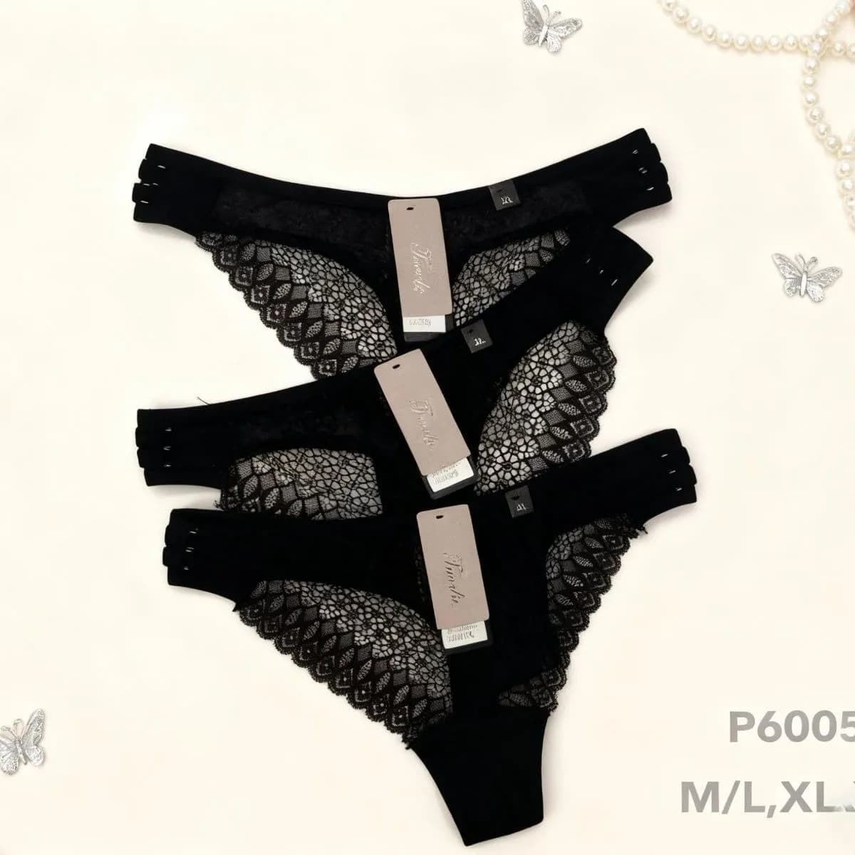 Majtki damskie czarne koronkowe P6005 M/L/XL/XXL