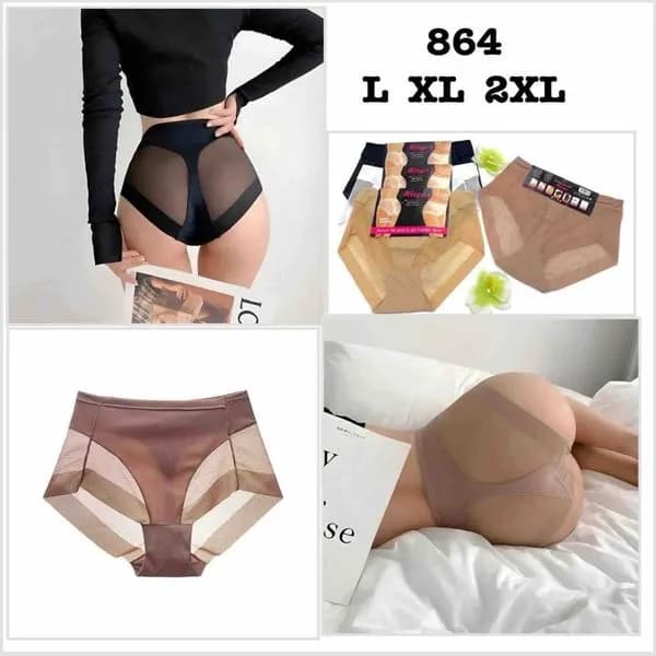 Majtki damskie hipster L XL 2XL beżowe z siateczką