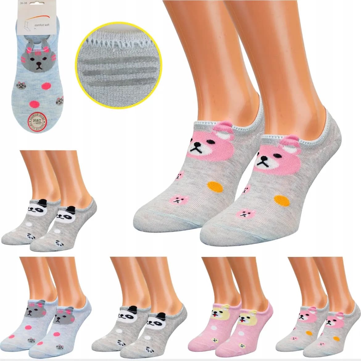 Skarpetki damskie stopki z nadrukami zwierząt 48 szt