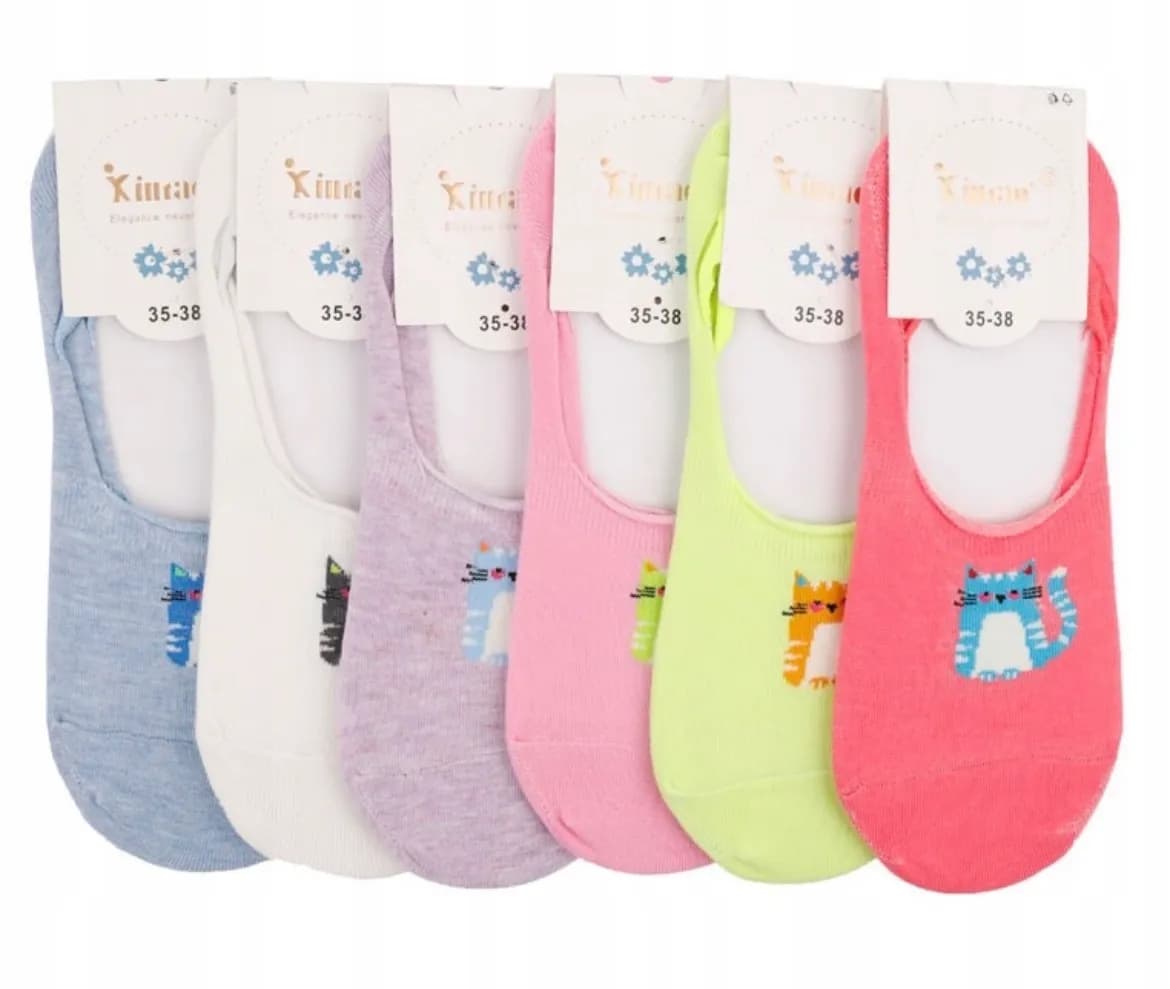 Skarpetki damskie stopki z kotkami 35-38 Kim 6 par