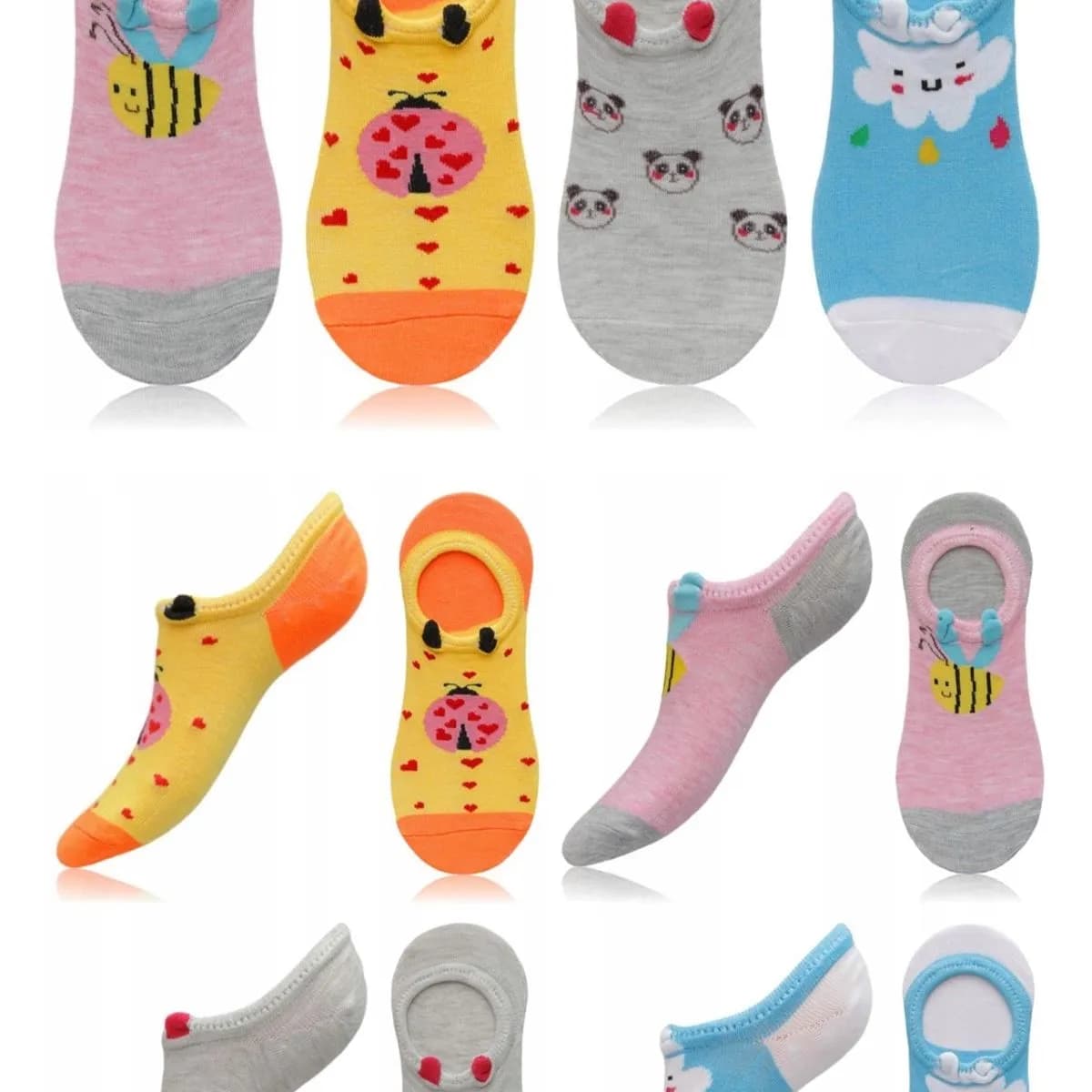 Skarpetki damskie stopki z nadrukami zwierząt 48 szt