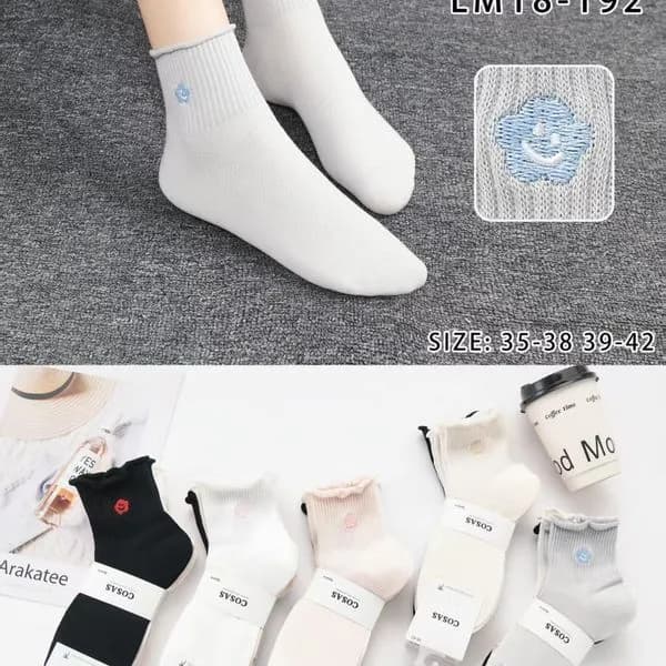 Skarpetki damskie białe z kwiatowym wzorem LM 35-42