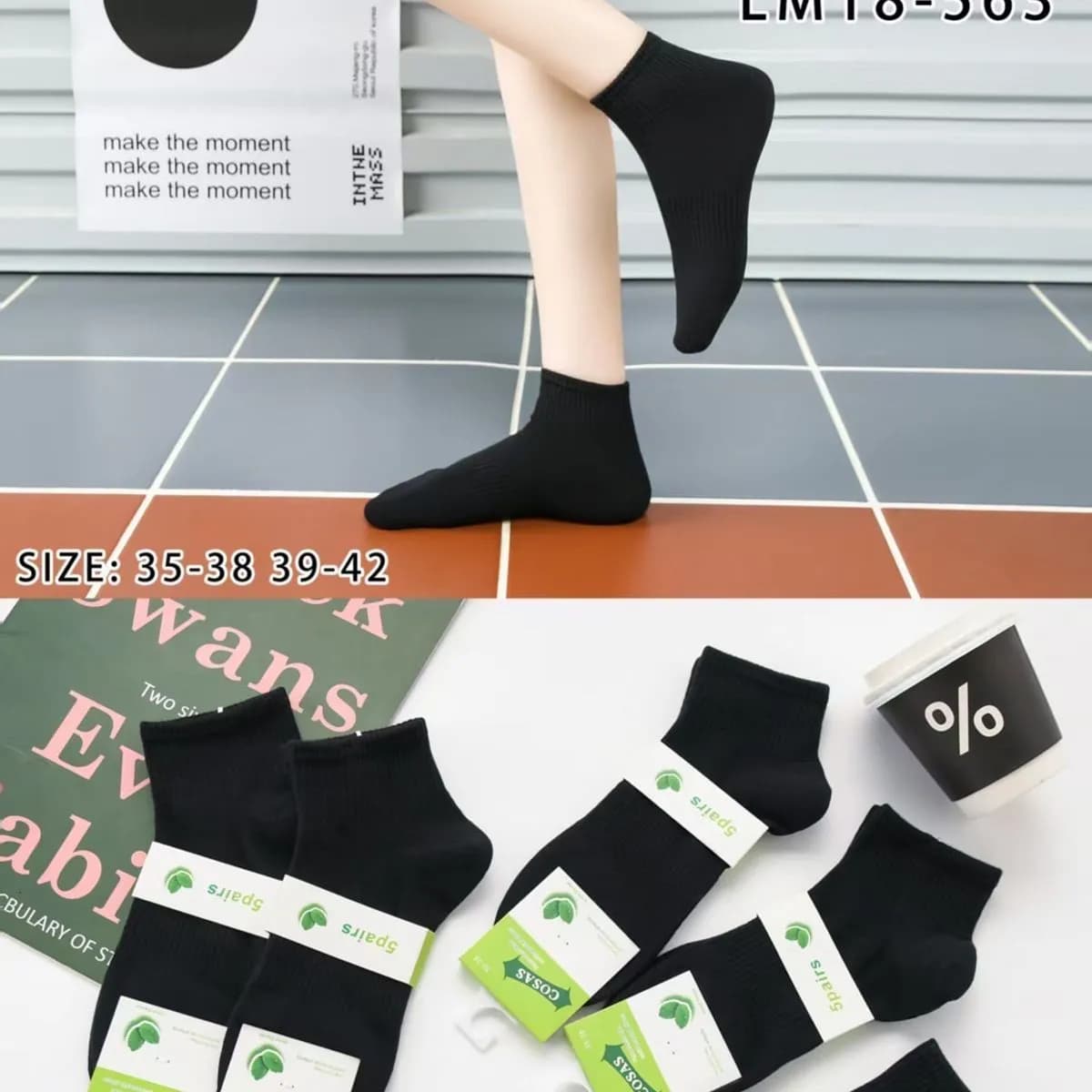 Skarpetki damskie czarne rozmiar 35-42 LM18-563