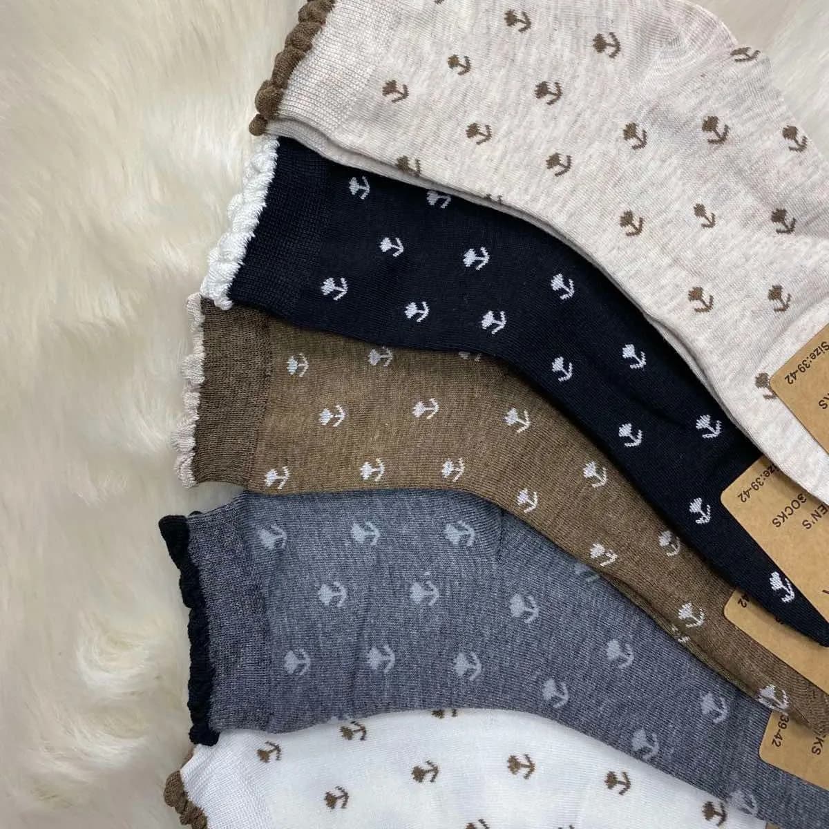 Skarpetki damskie z falbanką i wzorem grzybków 5 kolorów