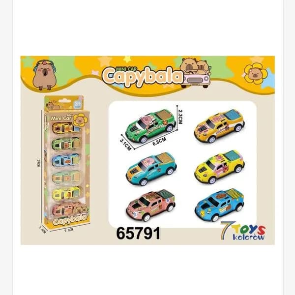 Zestaw Samochód Kapibara Mini 6szt Metalowe 6,8cm (12 szt)