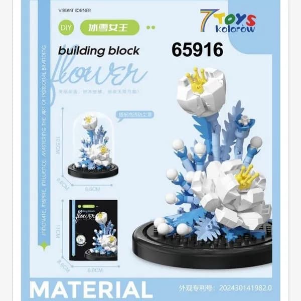 Klocki Kwiaty Building Block Flower - Biało-Niebieskie w Kloszu