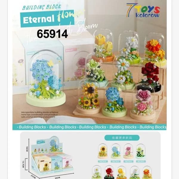 Klocki Kwiaty Building Block Eternal w Kopule, Zestaw 9 szt.