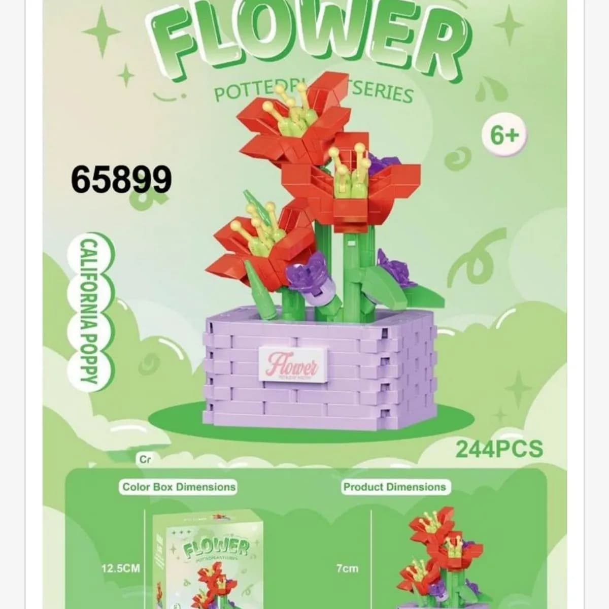 Klocki Kwiaty Flower 244PCS California Poppy Doniczka 7cm