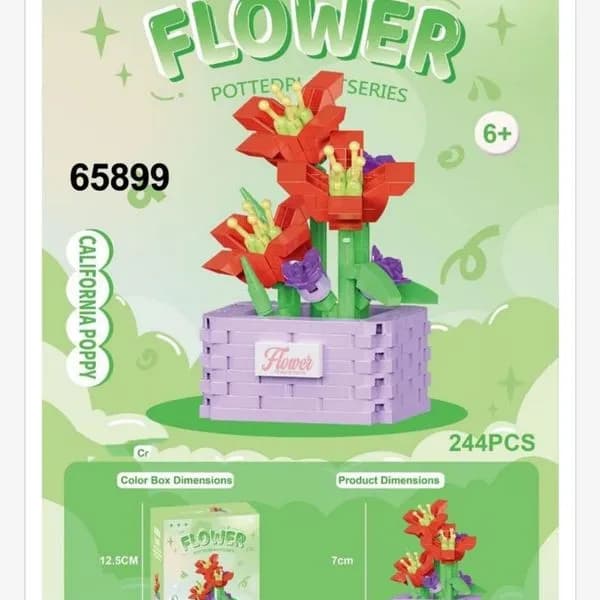 Klocki Kwiaty Flower 244PCS California Poppy Doniczka 7cm