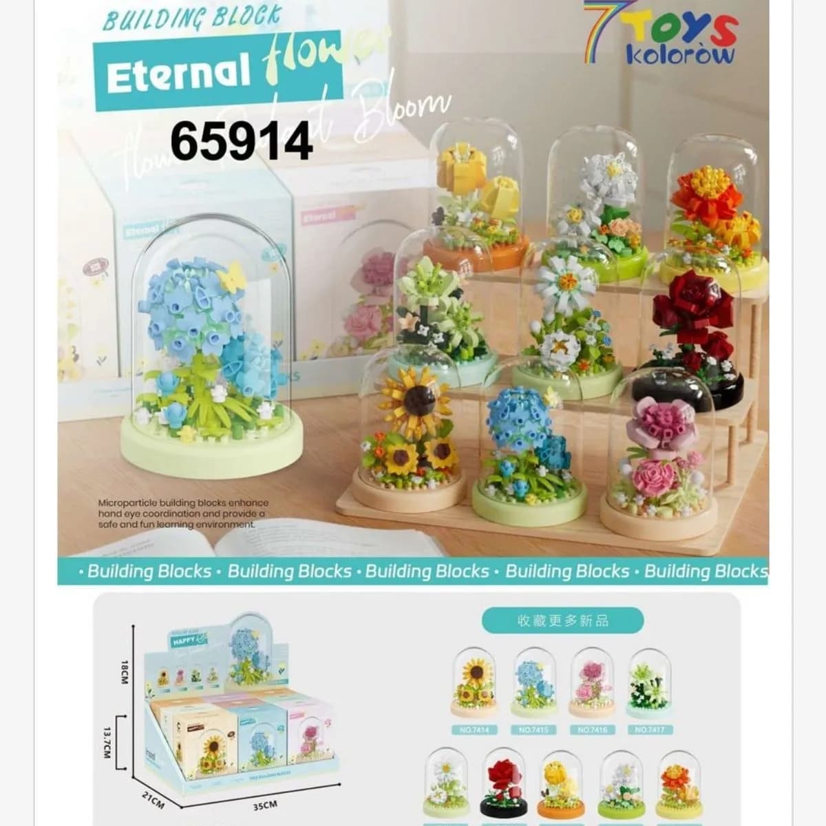 Klocki Kwiaty Building Block Eternal Flower Bloom w Kloszu, 9 szt.