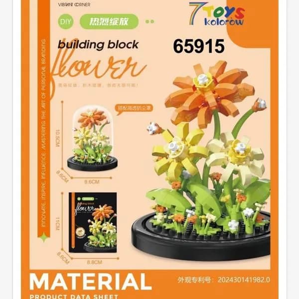 Klocki Kwiaty Building Block Flower 10.5cm w Kloszu 7 TOYS 65915