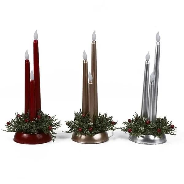 Świece LED dekoracyjne z gałązkami choinkowymi 3 szt.