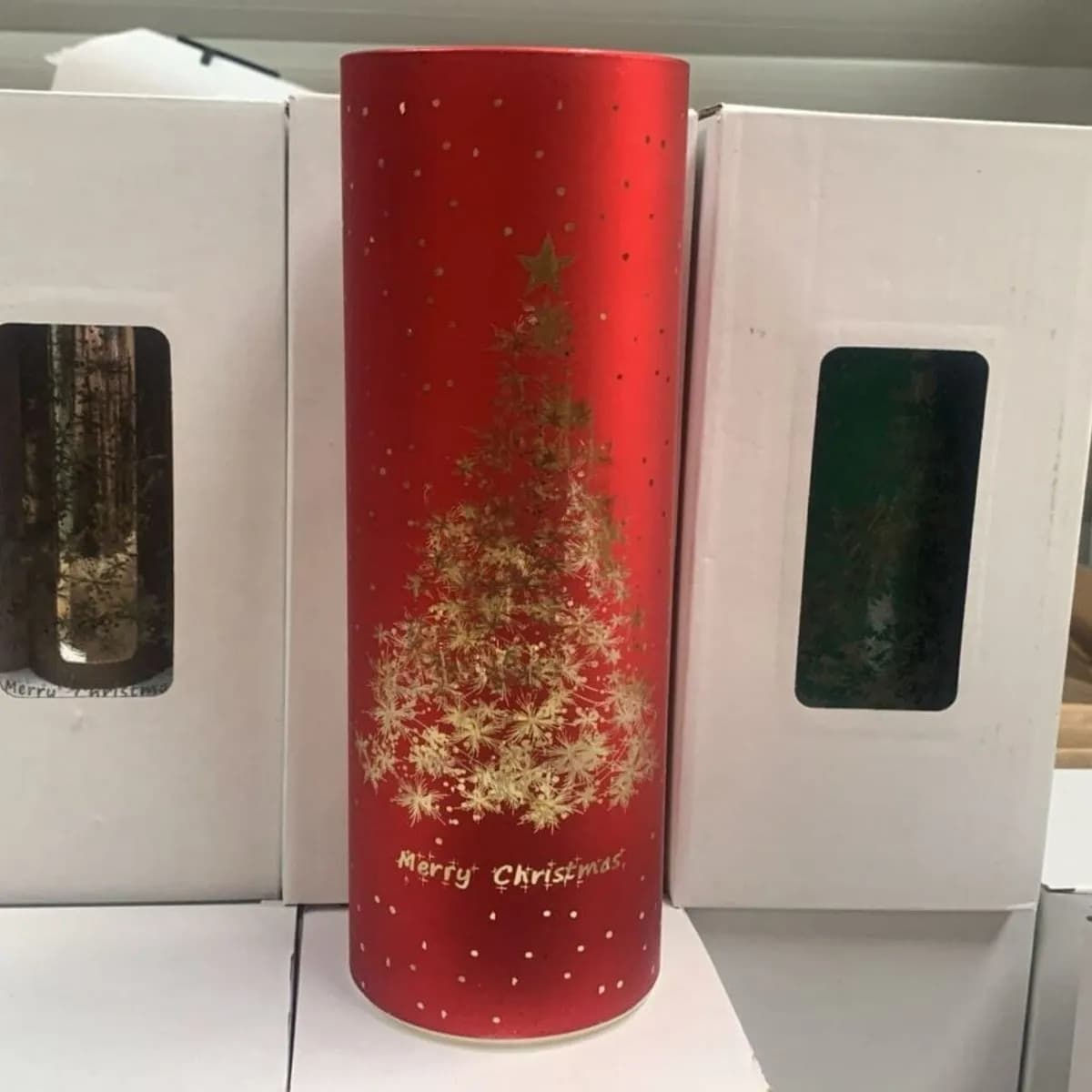 Lampka LED Świąteczna 20cm Czerwona z Drzewkiem