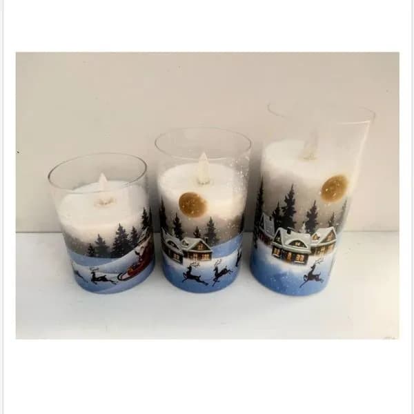 Świeca LED szklana 7.5x15cm motyw świąteczny