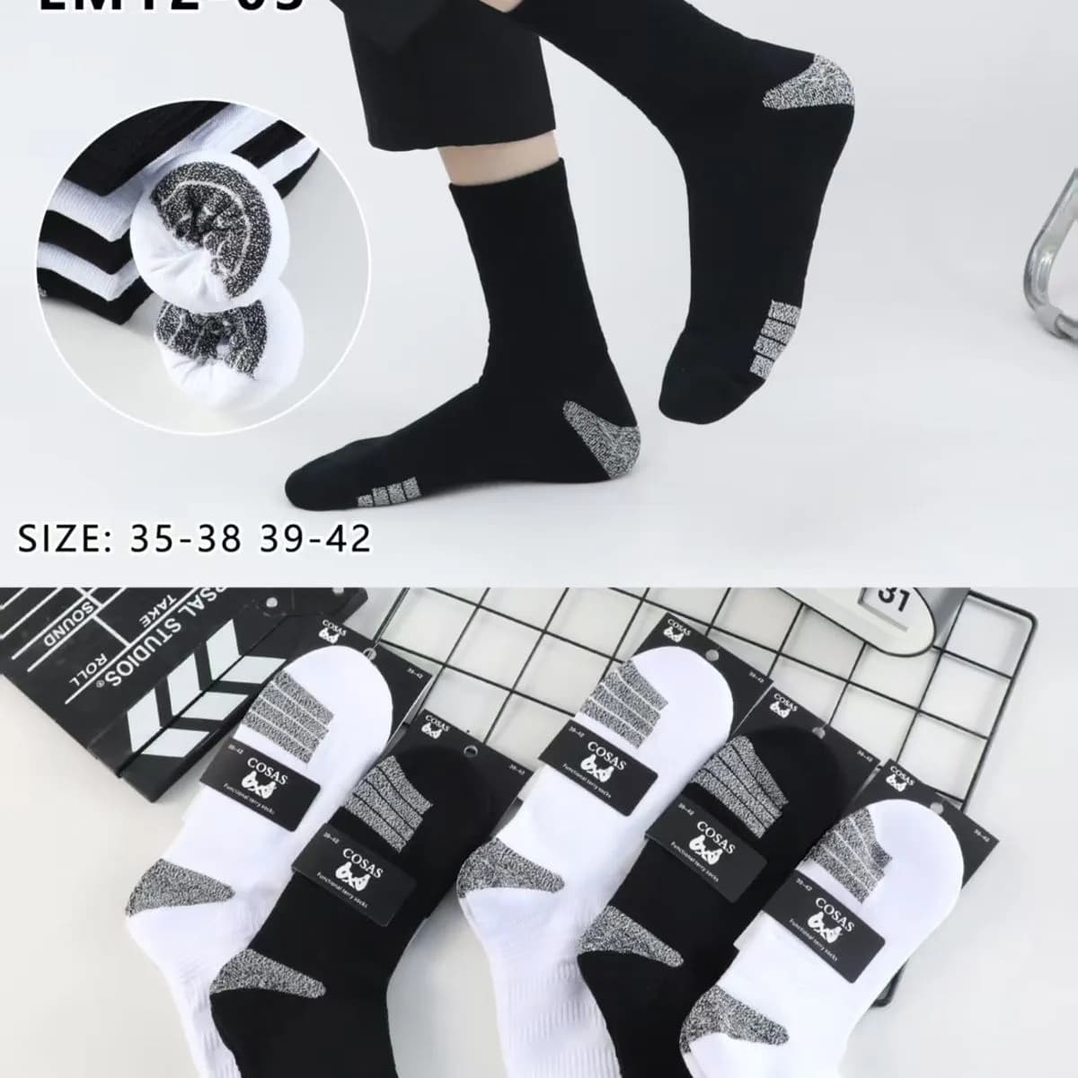 Skarpetki damskie COSASAS czarne białe LM12-03 rozmiar 35-42
