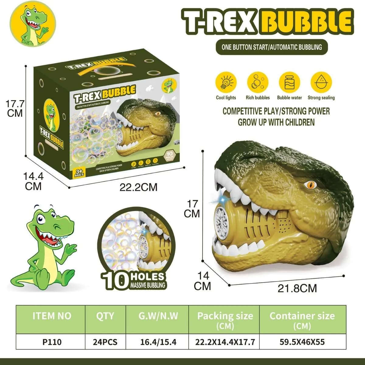 Automatyczna Maszynka do Baniek T-Rex Żółto-Zielona