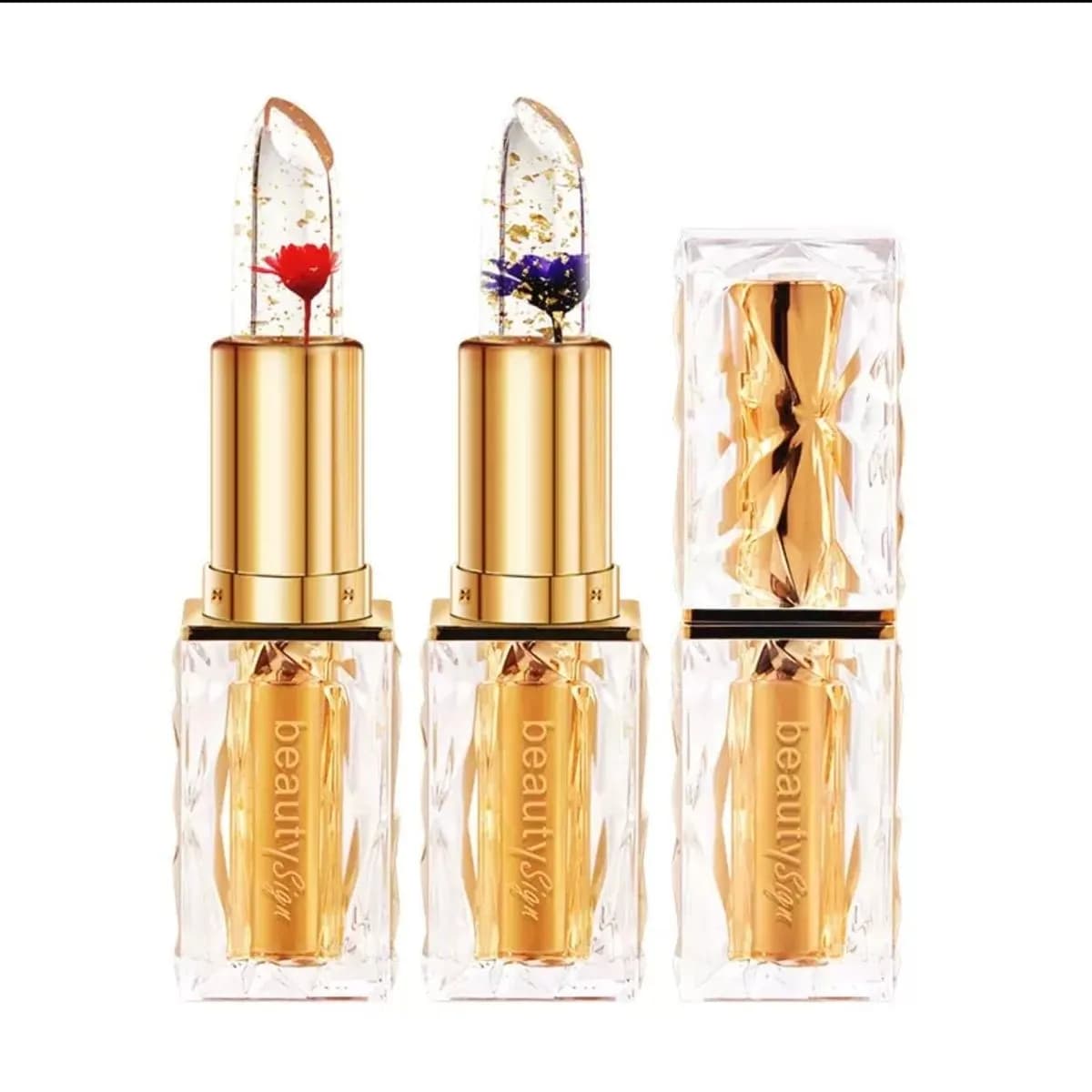 Nawilżająca Szminka Beauty Sign z Kwiatem i Złotem, 12 szt.