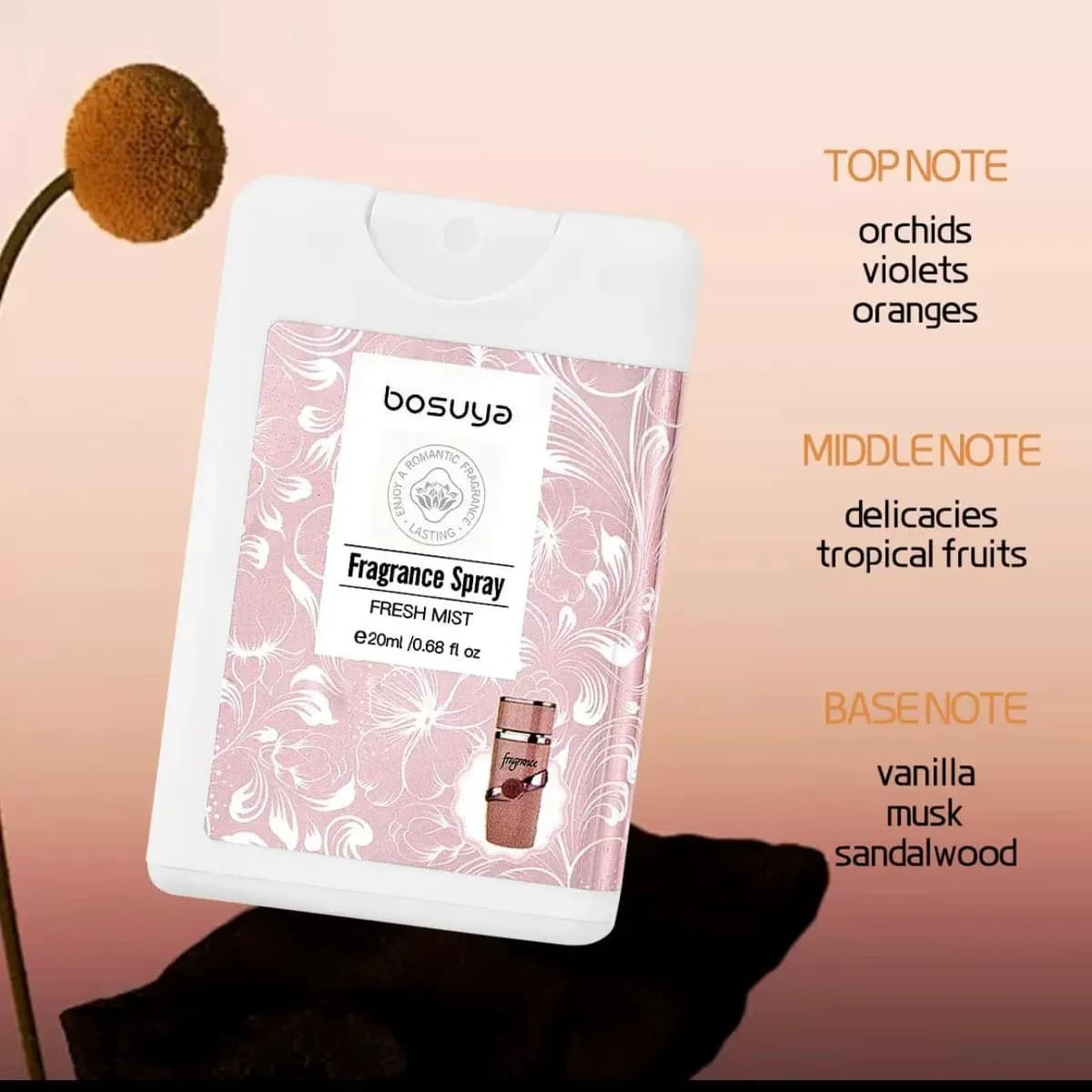 Perfumowany Spray do Ciała BOSUYA Fresh Mist Różowy 20ml Kieszonkowy