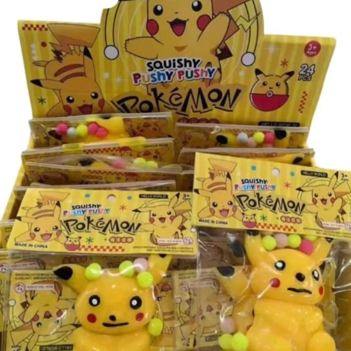 Zabawka Squishy Pokemon Pikachu Żółty z Kuleczkami Pushy Pushy