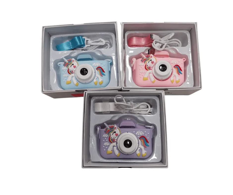 Aparat cyfrowy dla dzieci z jednorożcem, pastelowy, USB, smycz
