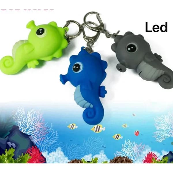 Brelok LED Konik Morski Gumowy, Mix Kolorów, Metalowe Zapięcie