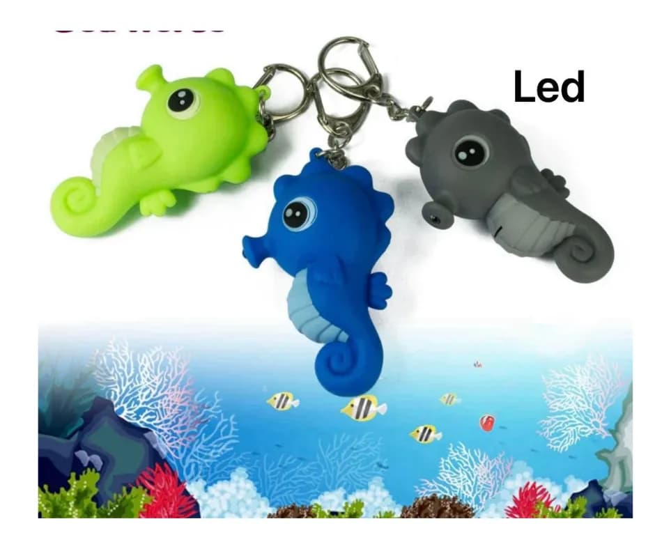 Brelok LED Konik Morski Gumowy, Mix Kolorów, Metalowe Zapięcie