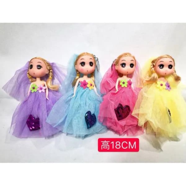 Brelok Lalka 18cm Tiulowa Sukienka z Welonem i Sercem Mix Kolorów