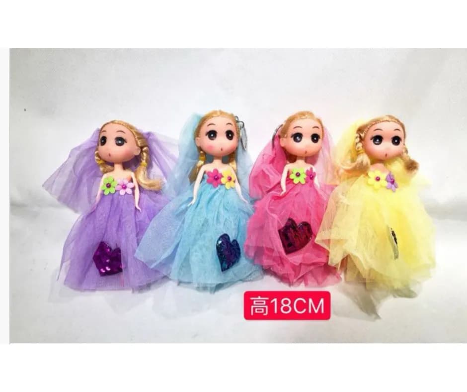 Brelok Lalka 18cm Tiulowa Sukienka z Welonem i Sercem Mix Kolorów