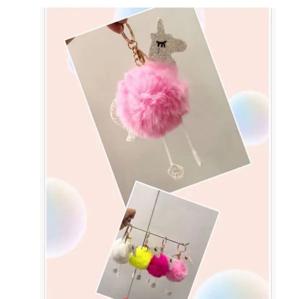 Brelok do kluczy jednorożec brokatowy z pomponem, mix kolorów