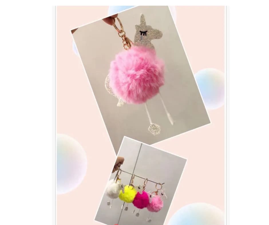 Brelok do kluczy jednorożec brokatowy z pomponem, mix kolorów