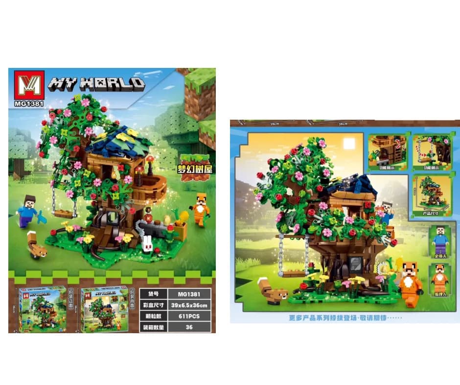 Klocki My World MG1381 Domek na drzewie 611 el. z huśtawką