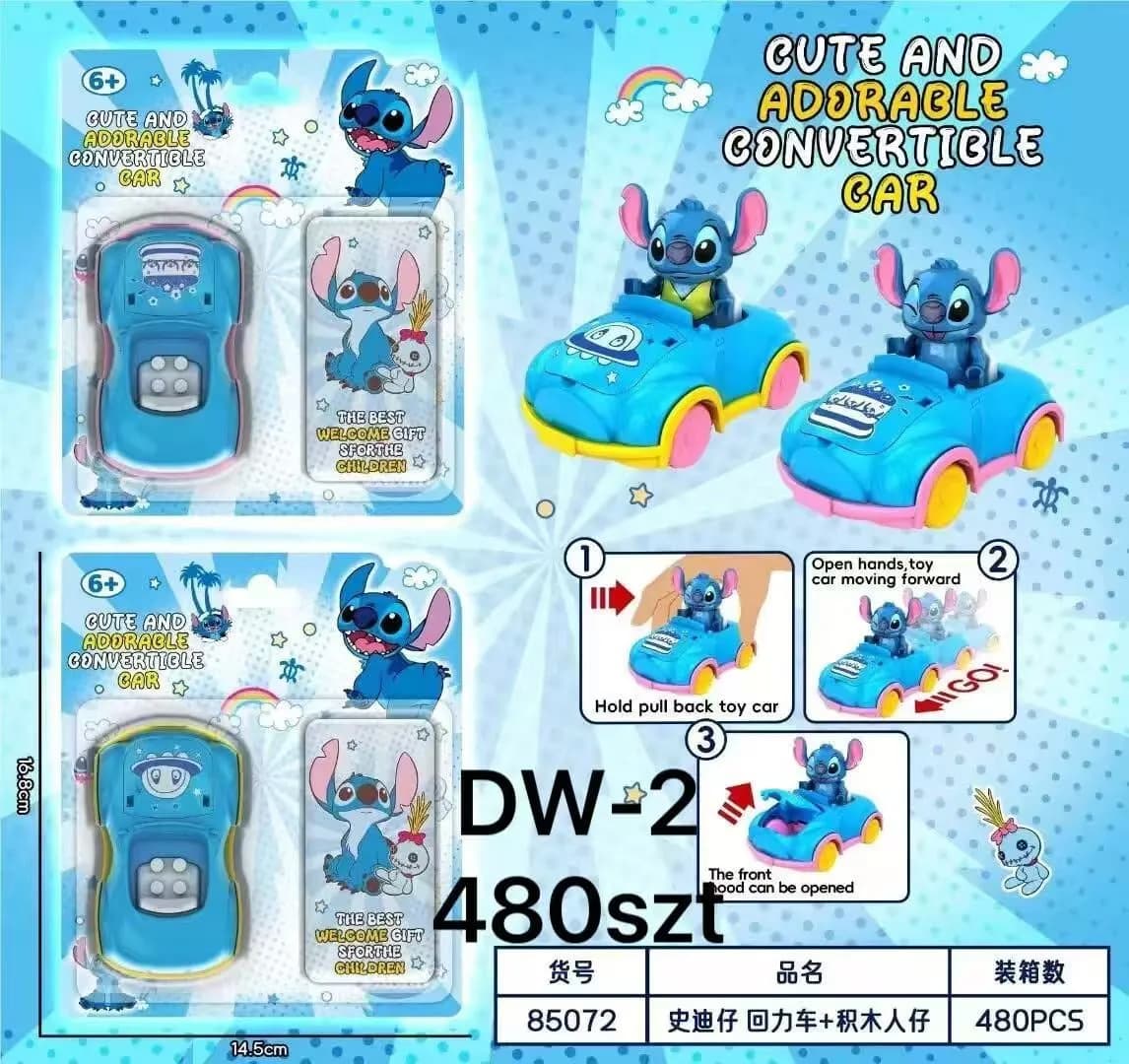 Samochodzik kabriolet Stitch pull-back otwierana maska PK12338