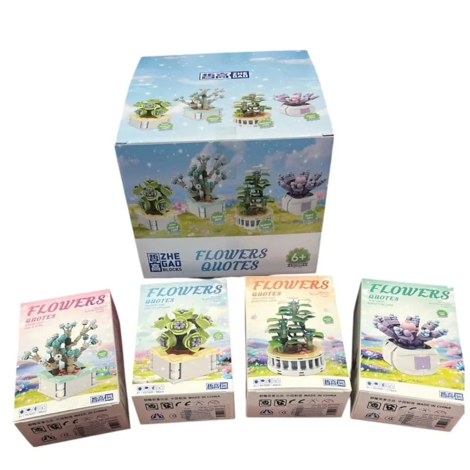 Klocki ZHE GAO Flowers Quotes Kwiaty w Doniczkach, zestaw 4 modeli