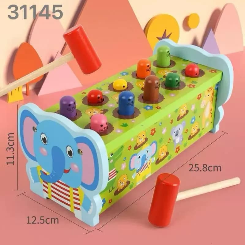 Drewniana gra Uderz kreta 25.8x12.5x11.3cm Słoń + 2 młotki