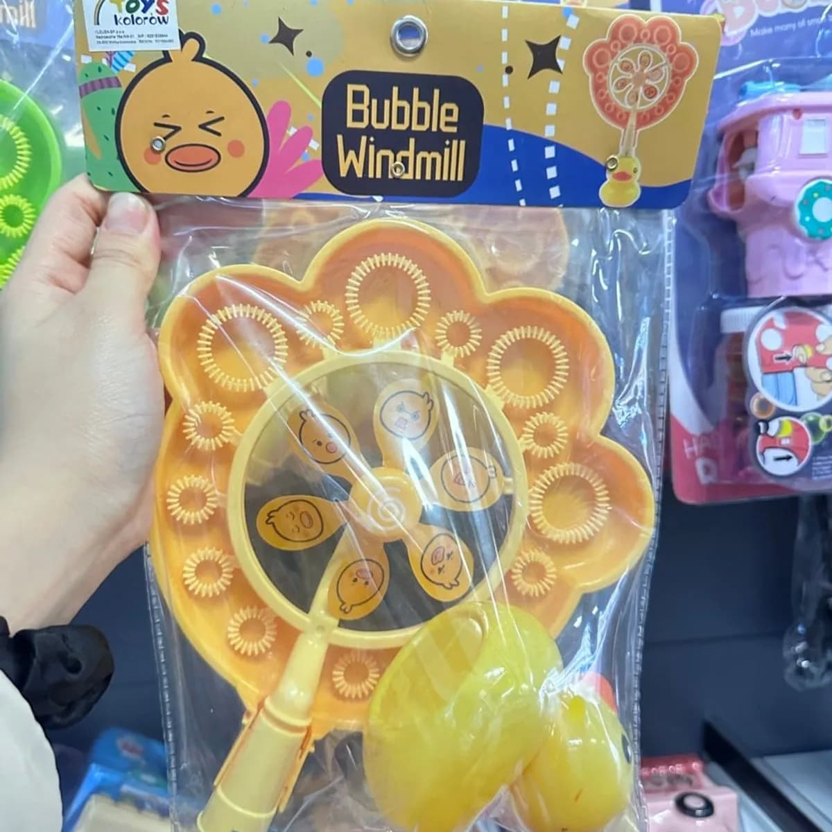 Wiatraczek do baniek Bubble Windmill żółty z kaczką 7TOYS